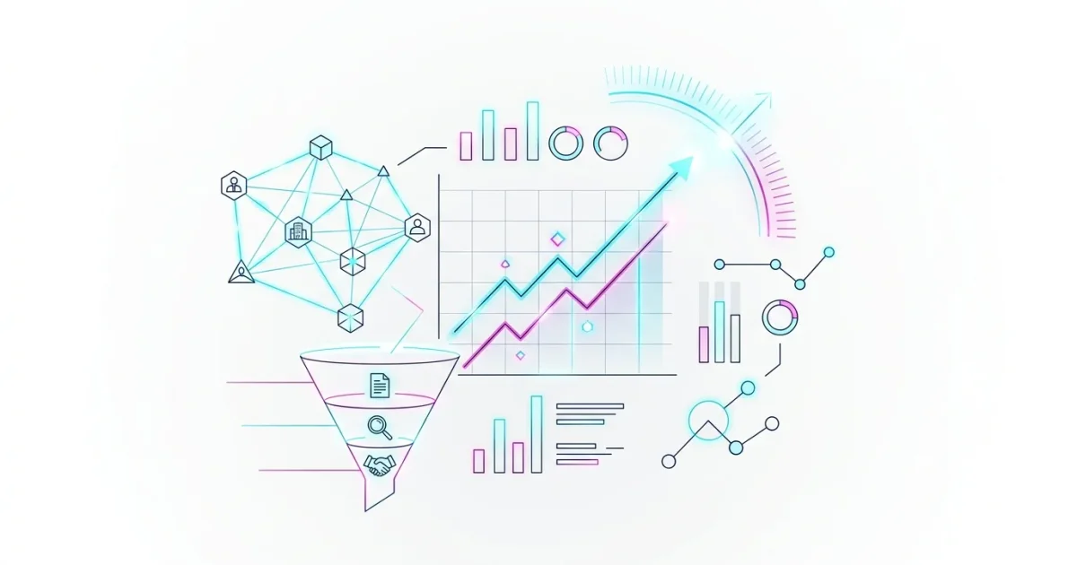 Ilustrasi cyberlight putih minimalis strategi digital marketing untuk bisnis B2B dan pertumbuhan lead korporasi